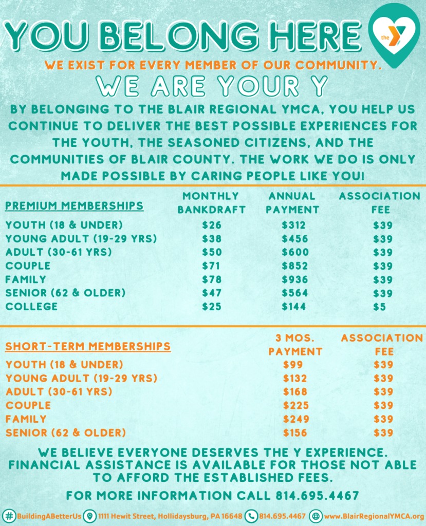 Benefits & Rates BLAIR REGIONAL YMCA MEMBERSHIP Hollidaysburg, PA